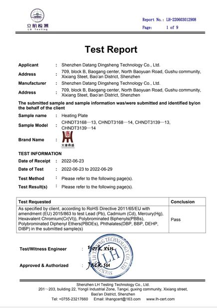 China Shenzhen Datang Dingsheng Technology Co., Ltd. certificaten